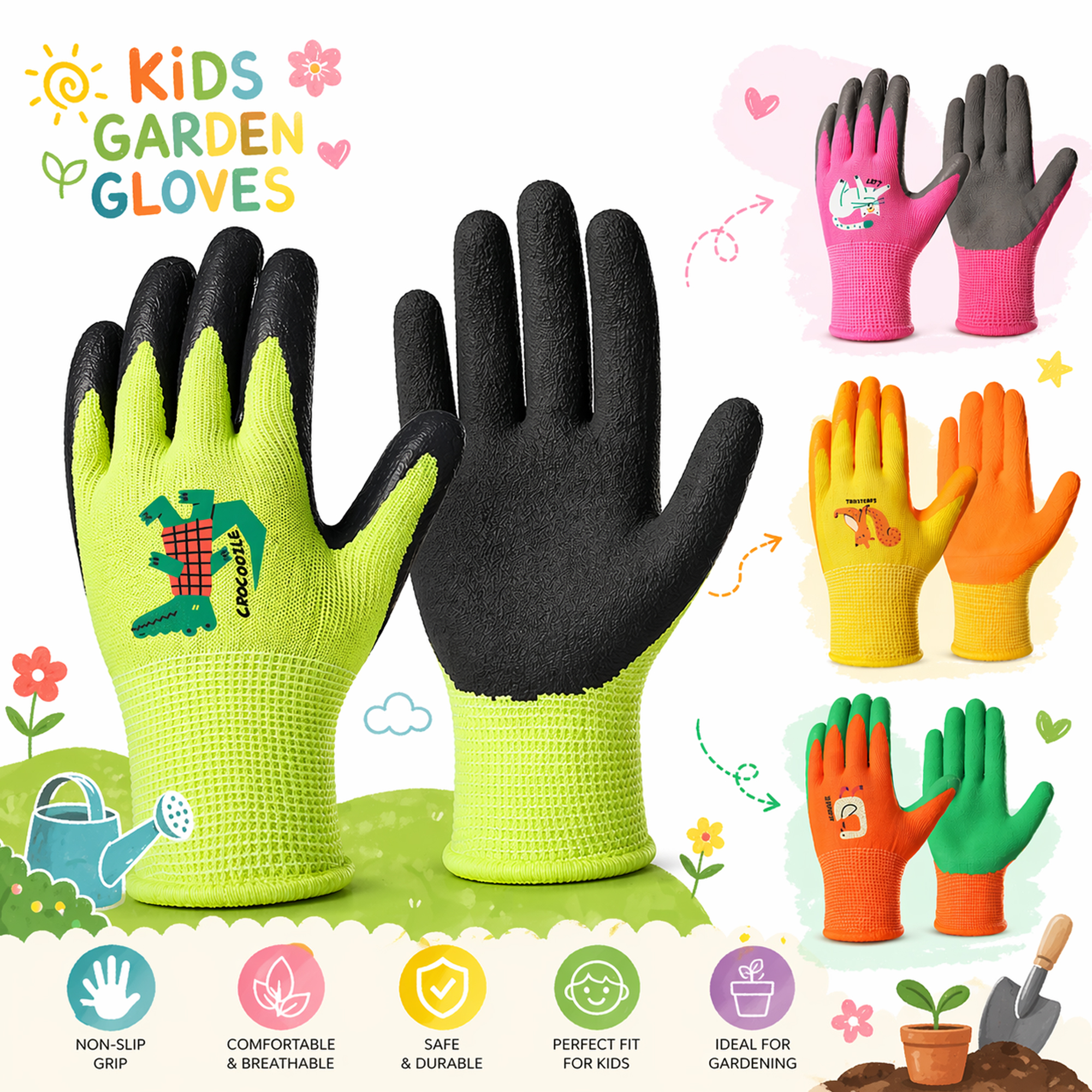 Gardening Tools For Toddlers - 4 Pairs Kids Gardening Gloves Latex
