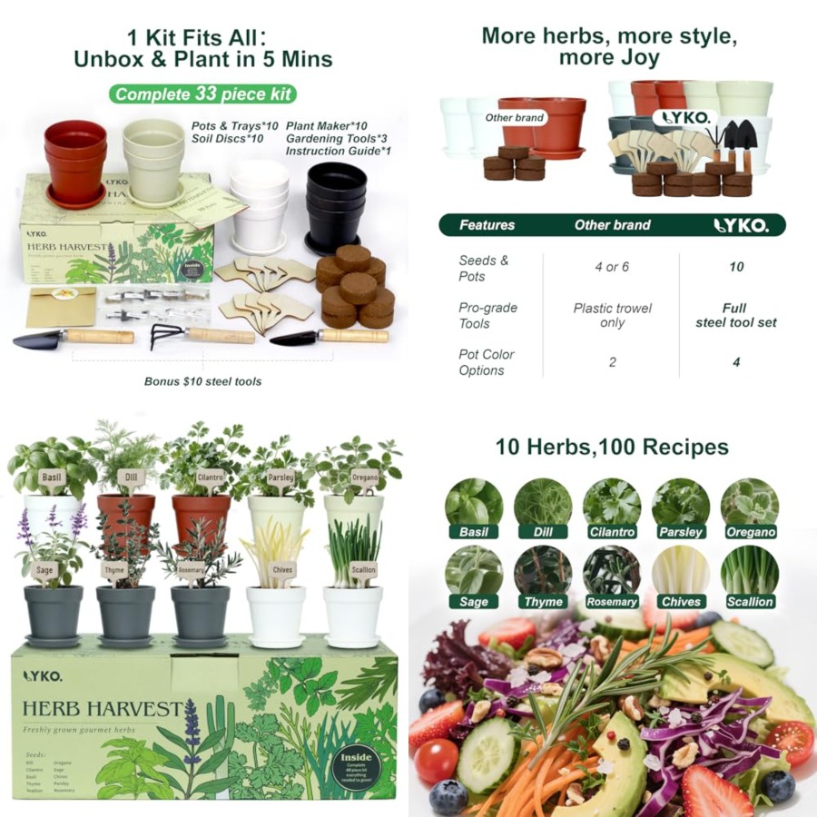 Gardening Tools Unique - 10 Indoor Herb Garden Kit, 33pcs