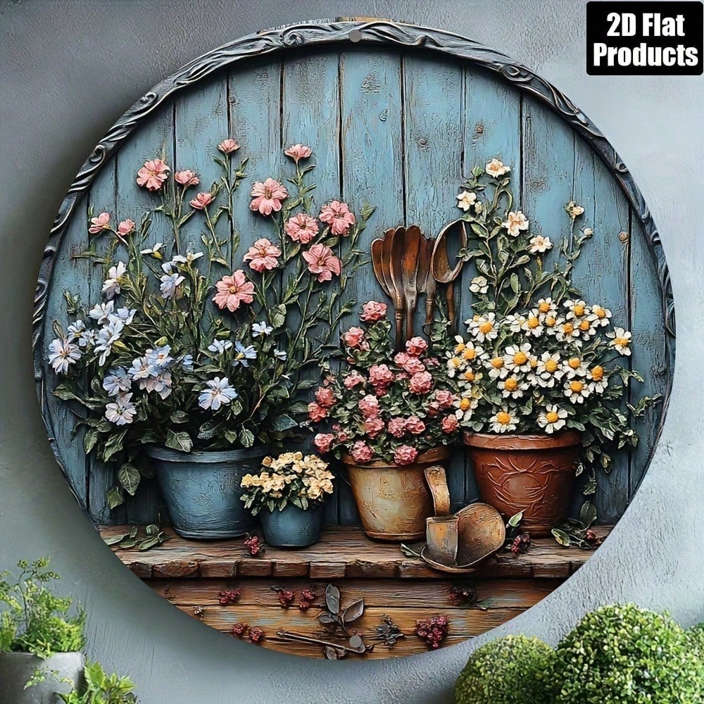 Gardening Tools Vintage - Vintage Round Wall Art, Rustic 8X8