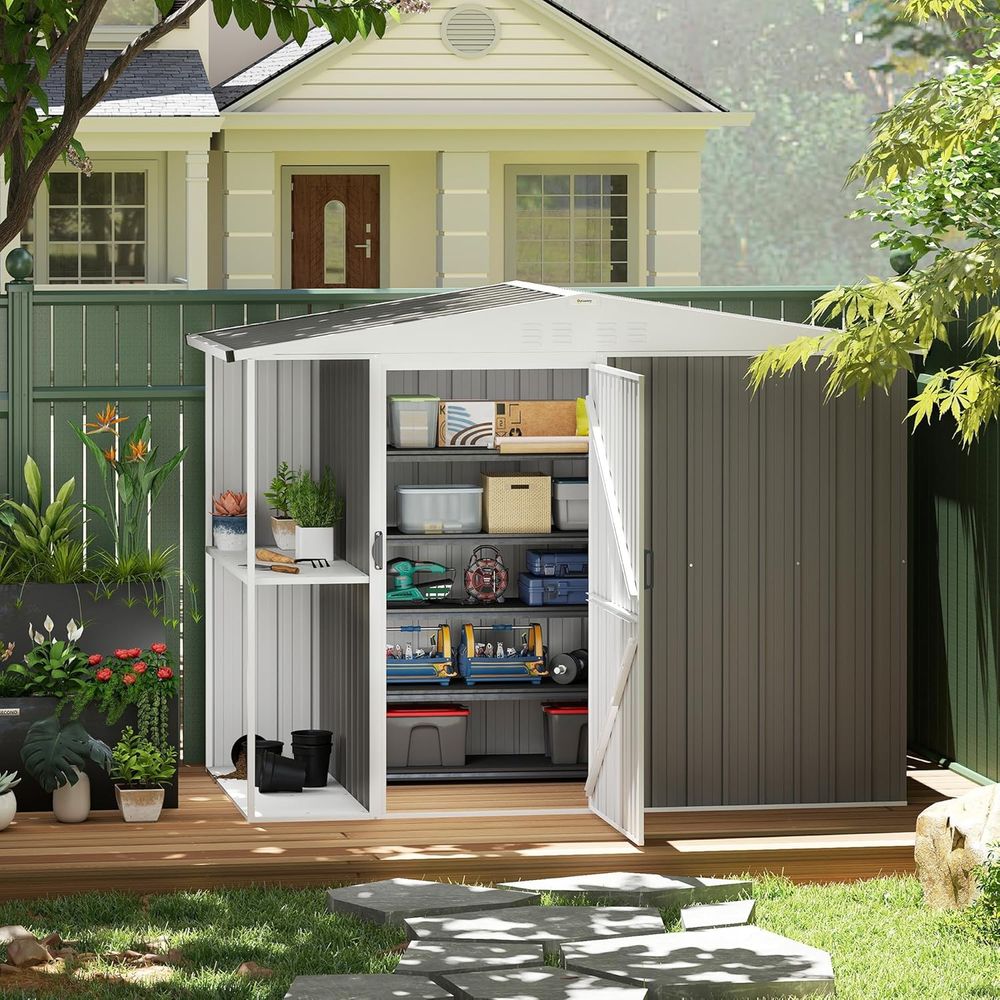 8ft x 4ft Outdoor Storage Shed - Gardening Tools Rack recension och pris