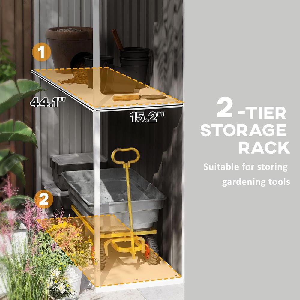 8ft x 4ft Outdoor Storage Shed - Gardening Tools Rack recension och pris