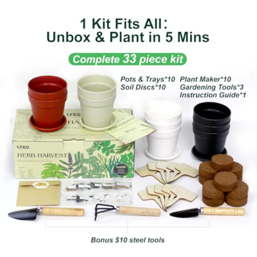10 Indoor Herb Garden Kit 33pc - Gardening Tools Unique recension och pris