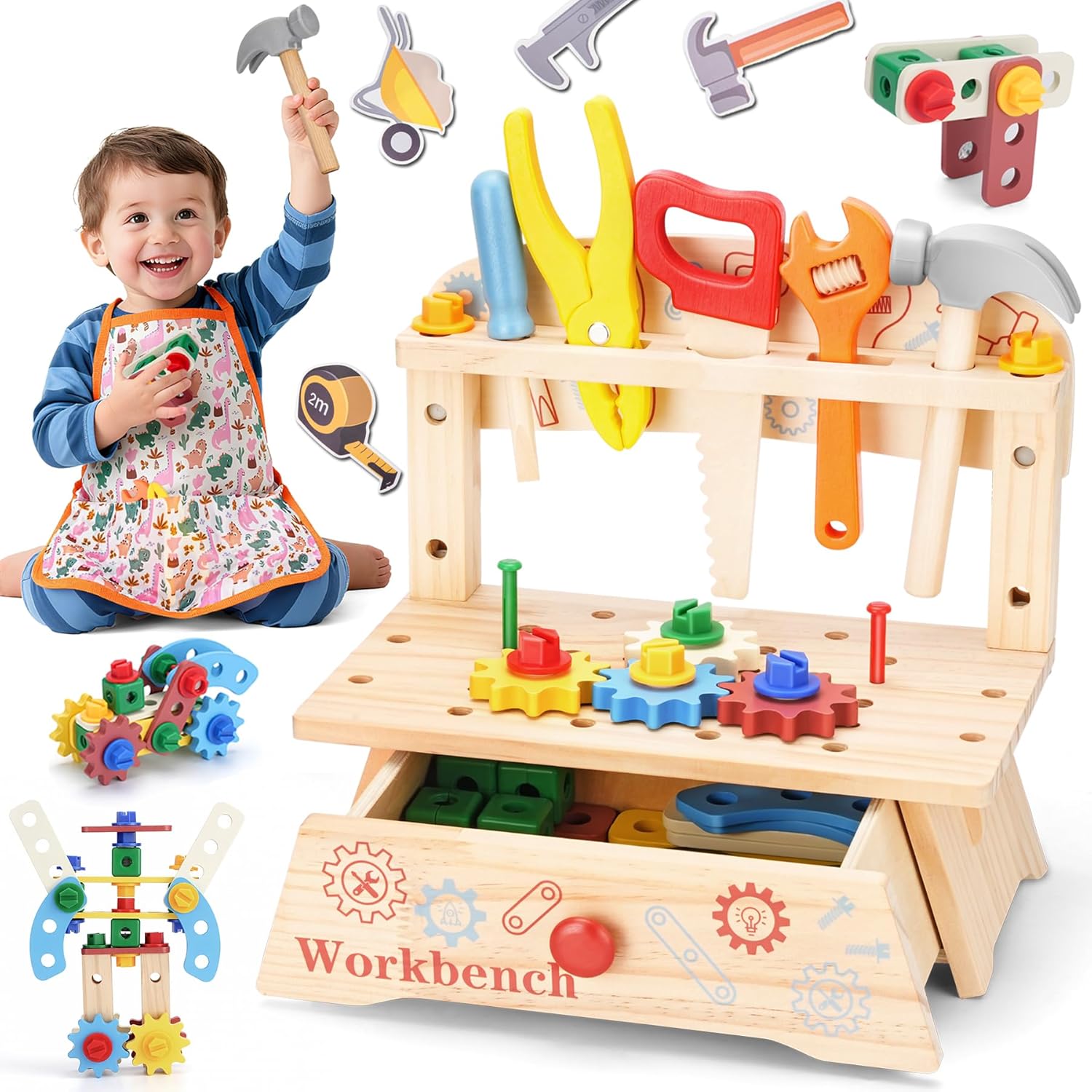 Wooden Tool Bench for Kids,Mon - Gardening Tools For Toddlers recension och pris