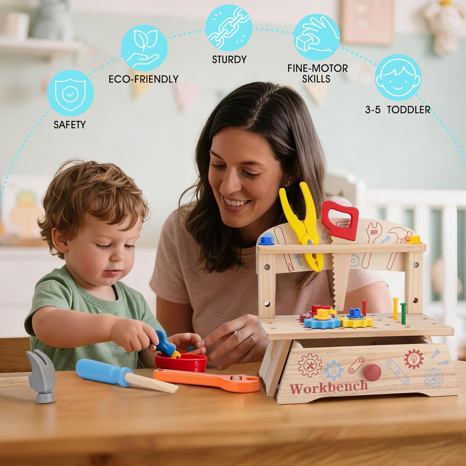 Wooden Tool Bench for Kids,Mon - Gardening Tools For Toddlers recension och pris